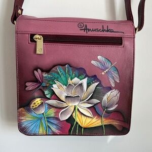 Anuschka Hand-Painted Leather Floral Dragonfly Crossbody Bag Purse NWOT